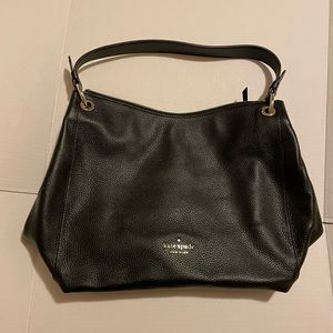 Kate Spade pebbled black Kat shoulder bag with drop handles.
